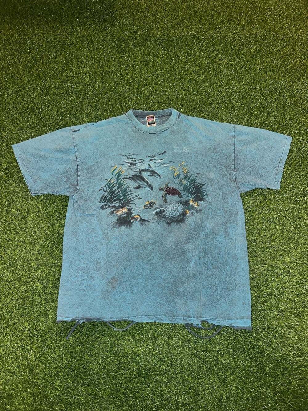 Vintage 93 Lifestyles Dolphin Sea Turtle Ocean All Over Mineral Wash T-Shirt